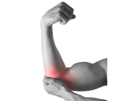 Muscular body man holding elbow sore in pain